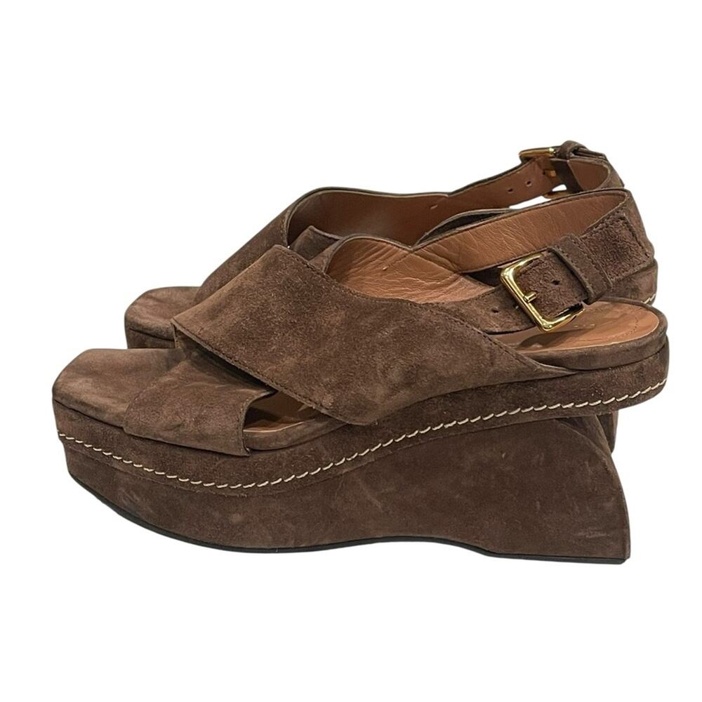 Marni Brown Suede Crisscross Wedge Sandals Size 36